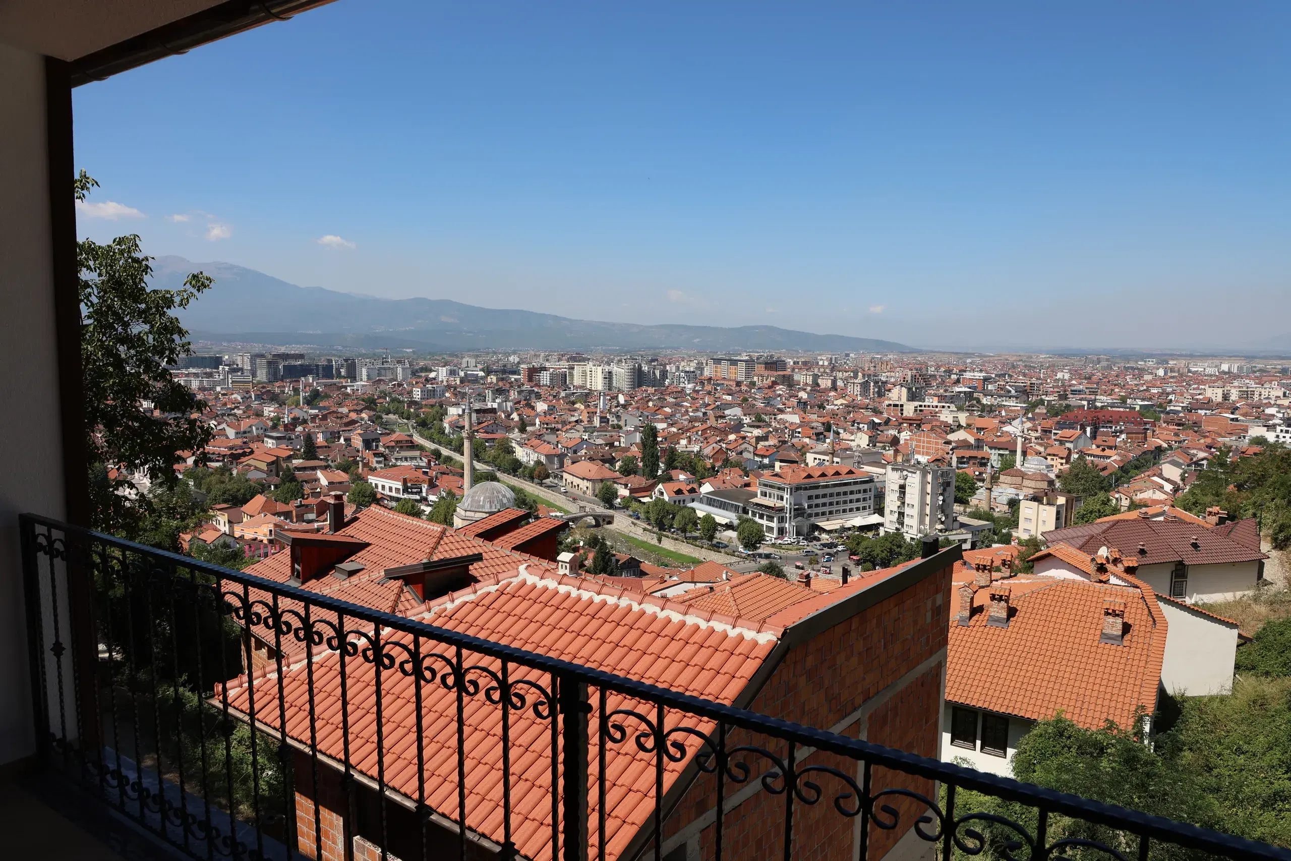 Prizren and the Sharr Mountains seen from a guest balcony